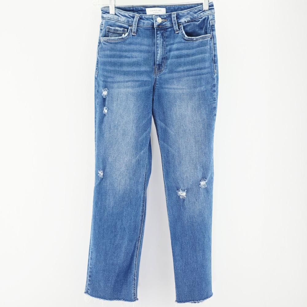 Lovervet Vervet Straight Leg Jeans Womens 28/7 Blue Distressed High Rise LV1160N